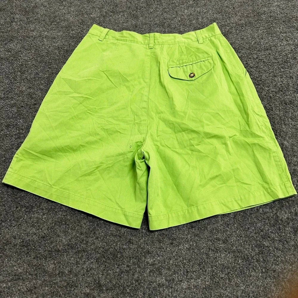 Club Classics Shorts Womens Size 14 Lime Green Pleated Cotton Casual High Waist